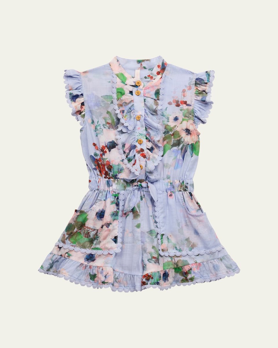 Girl's Everley Frill Floral-Print Playsuit, Size 1-12